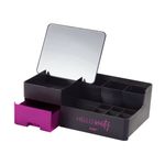 organizador-Hello-Beauty-en-material-de-plastico-de-color-negro-con-toques-fucsias-con-espejo