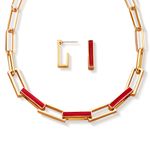 Juego-de-aretes-y-collar-rojo-con-dorado-baado-en-oro